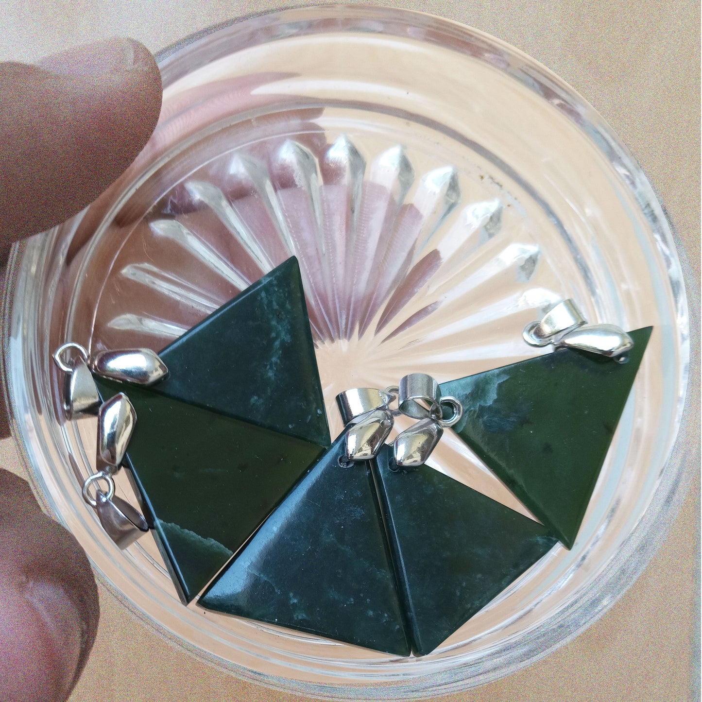 Pendants - Green Nephrite - Triangle Shape